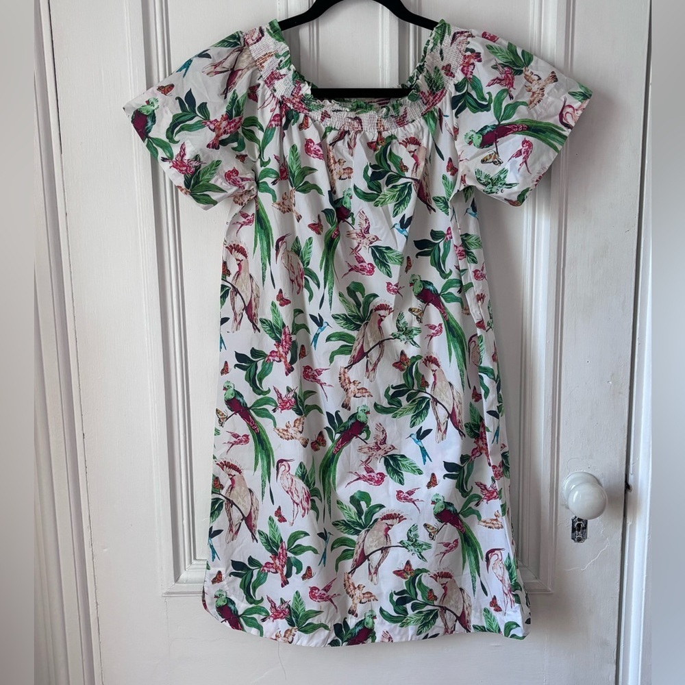 Anne Taylor Factory On/Off Shoulder Tropical Print Parrot Dress Size Small